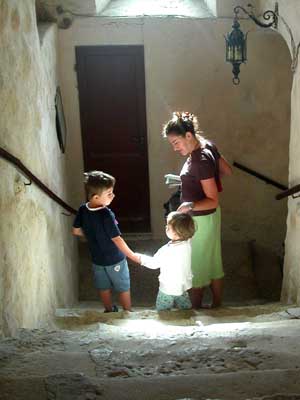 family on stairs